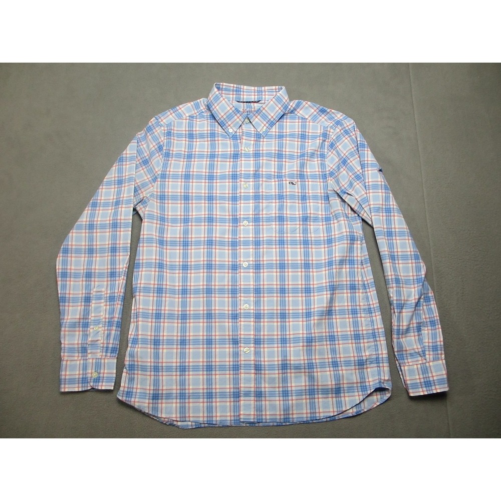 Vineyard Vines Button Up Mens Medium Blue Excellent OTG Performance Plaid